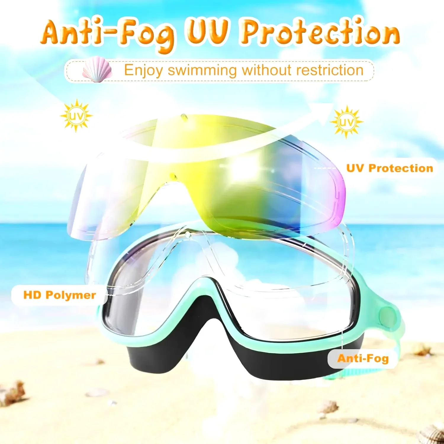 Swim Goggles 2 Pack, Anti-Fog UV Protection Wide View Swimming Goggles for  3-15 Youth Boys Girls view 3
