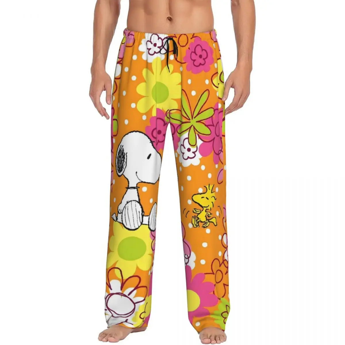 

Custom S-Snoopys Pajama Pants for Men Cute Cartoon Lounge Sleep Drawstring Sleepwear Bottoms with Pockets