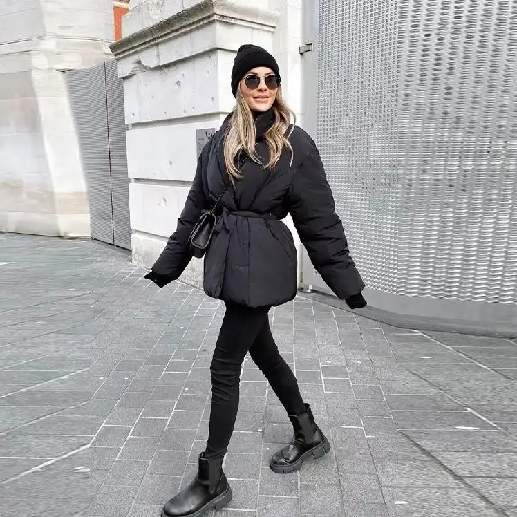

Элегантная теплая зимняя куртка-пуховик, уютная свободная повседневная шикарная женская верхняя одежда с завязками на талии, классическая осенне-зимняя женская пригородная одежда