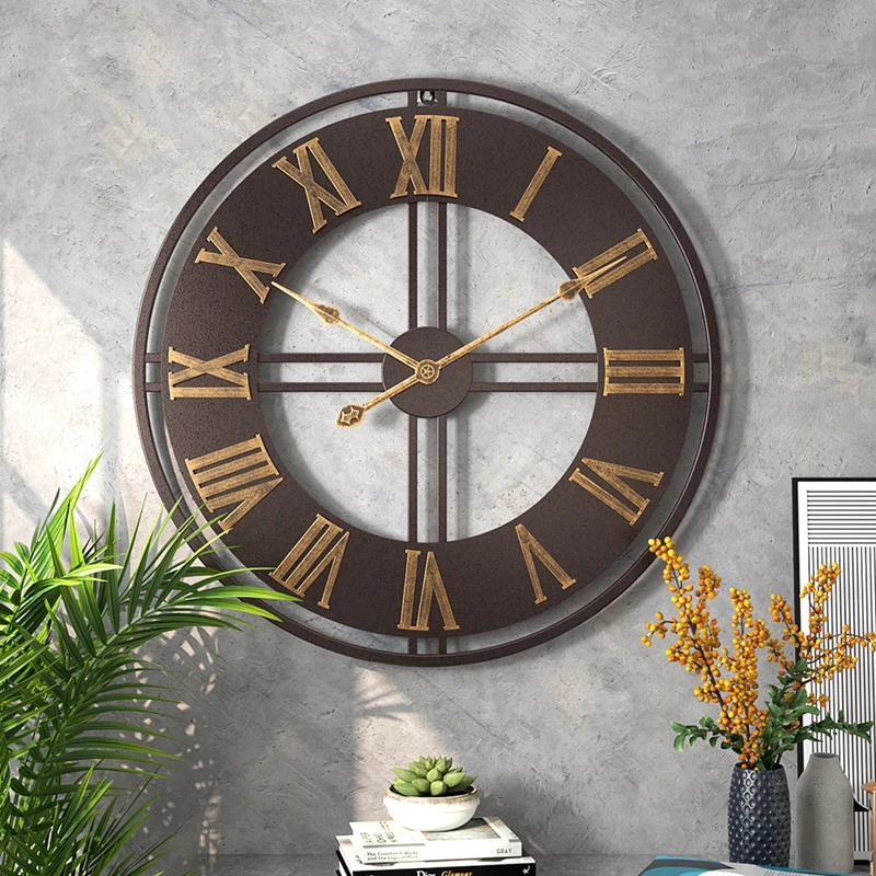 Retro Nostalgic Wall Clock Simple Decoration Roman Living Room Creative Clock American and European Style Fashion Home Metal