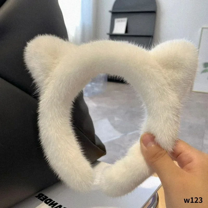 2025 New Face Wash Headband Real Mink Cat Ears Hairpin Net Celebrity Female Anchor Headband Cute Plush Headdress Makeup Hairpin