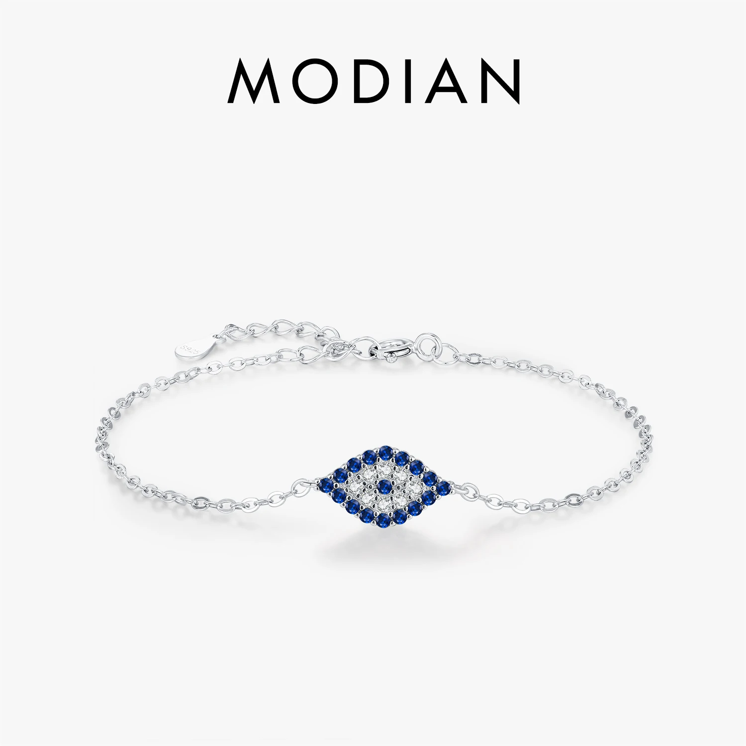 

MODIAN 925 Sterling Silver Blue Eyes Zirconia Bracelet Trendy Stackable Daily Link Chain Bracelets For Women Fine Jewelry