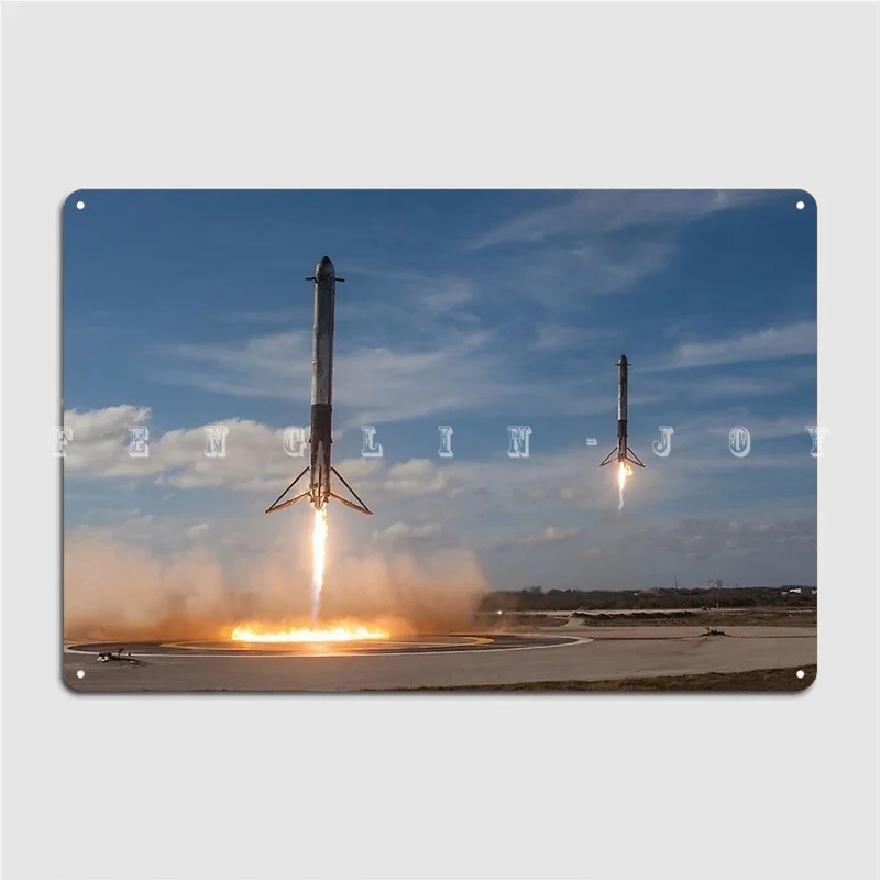 Spacex Falcon Heavy Boosters Landing 8k Resolution Metal Sign Club Home Cave Pub Vintage Painting Décor Tin Sign Poster