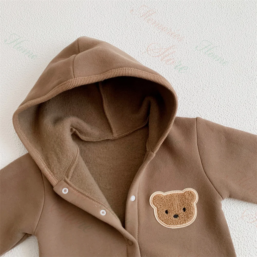 Customized Children\'s Jumpsuit Thickened Autumn and Winter Outfits Fleece Bear Crawling Suit Personalized Name Newborn Jumpsuits