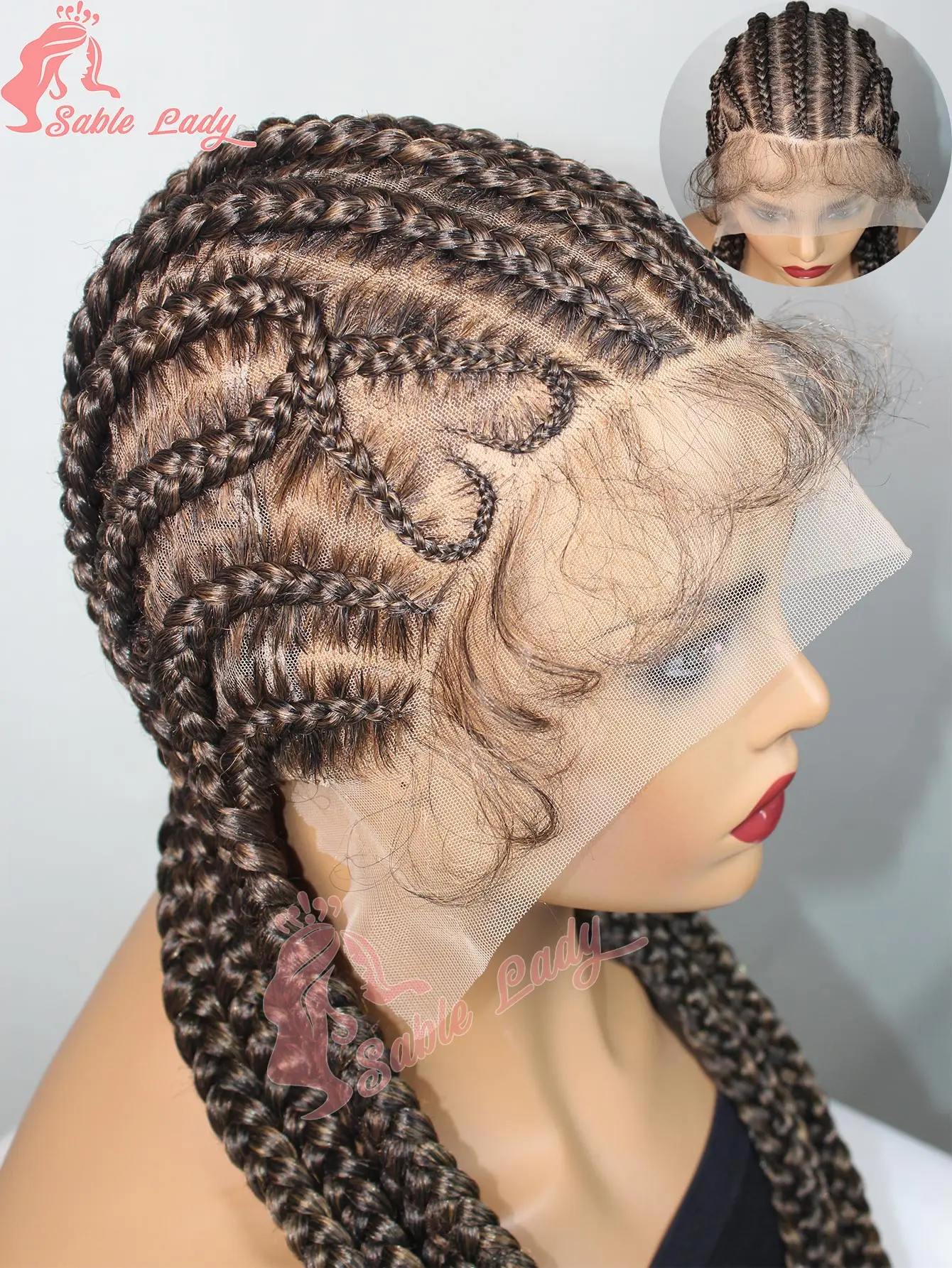 

Косы в форме сердца, полный парик шнурка, 36 дюймов, Jumbo Box, плетеные парики с детскими волосами, синтетический полный кружевной африканский черный женский парик