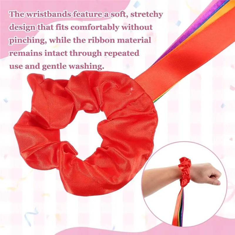 A07T-Rainbow Dance Ribbon Rhythm Wrist Streamers Hand Held For Christmas Valentines Dancing Gymnastics Party