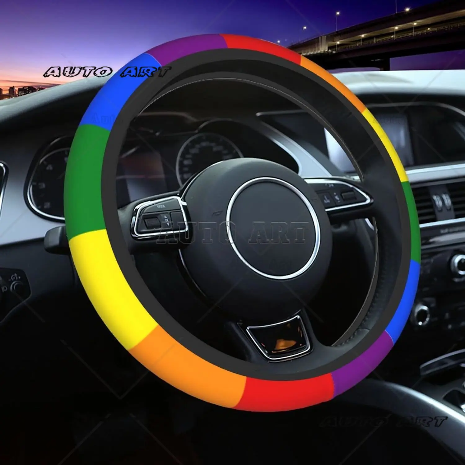 Gay Pride Steering Wheel Cover Car Accessories Decor Anti-Slip Neoprene Auto Steering Wheel Covers Protector Universal 15 Inch