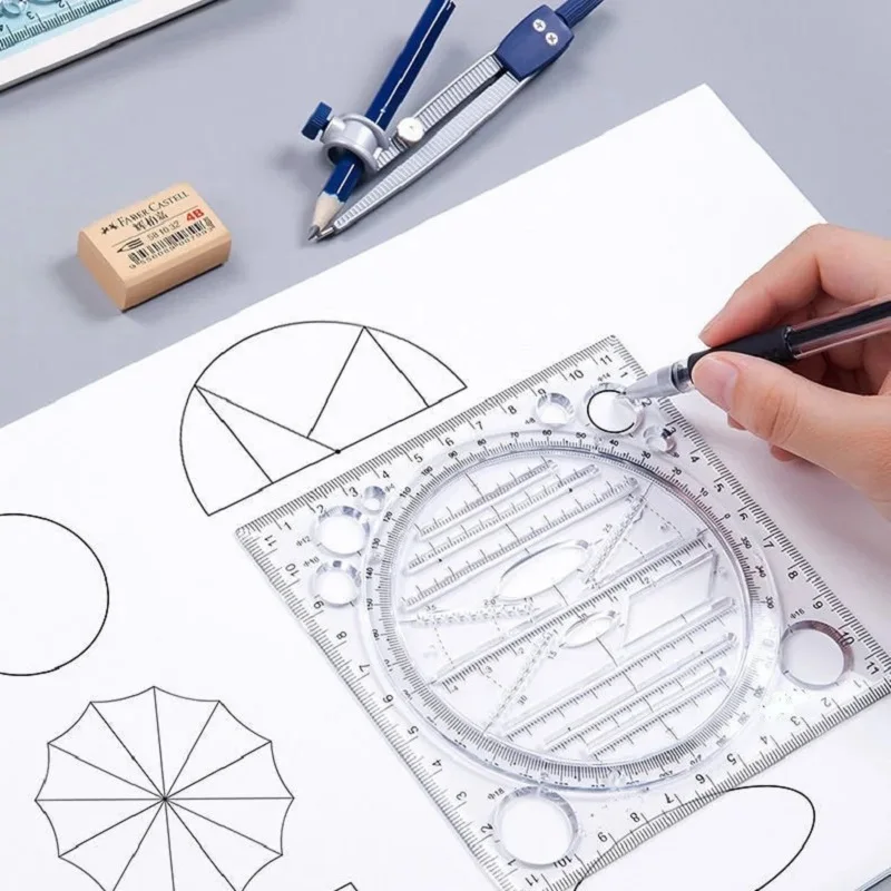 

Multifunction Rotatable Drawing Template Art Design Construction Architect Stereo Geometry Circle Drafting Measuring Scale Ruler