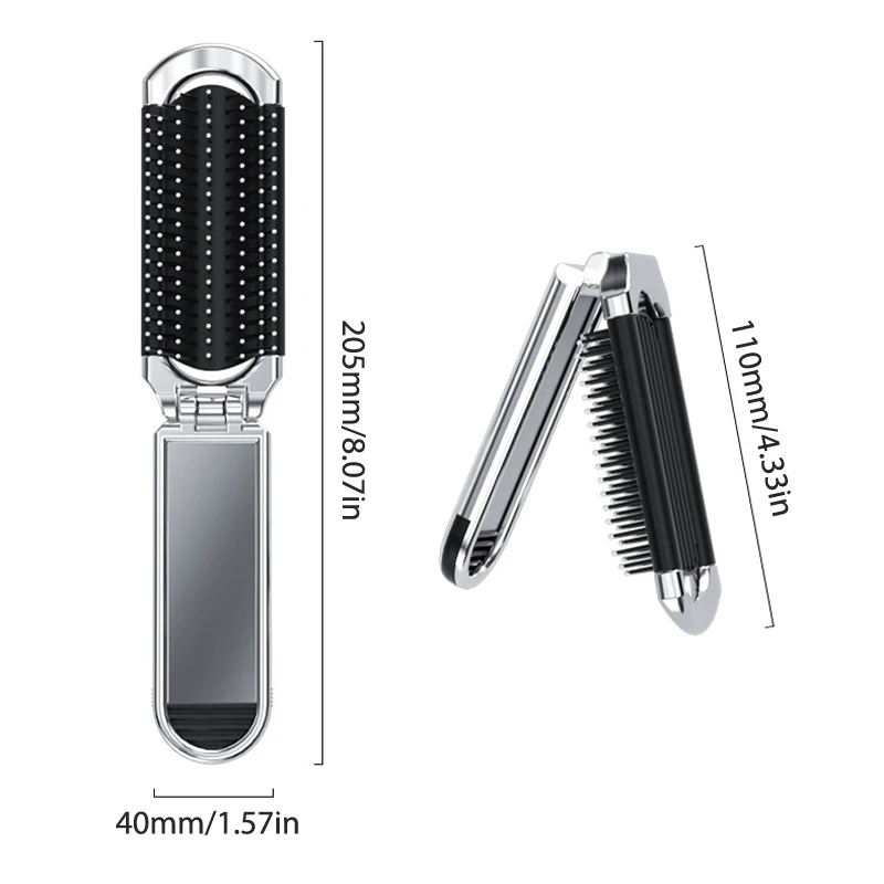 Mini brosse à cheveux pliante pour fille, peigne de massage de la tête, anti-leges, portable, voyage, avec miroir