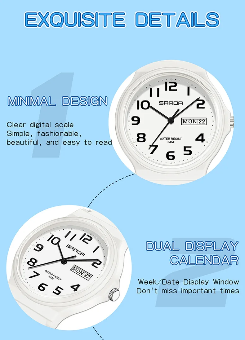SANDA 9072 Personalized Casual Simple Waterproof Night Light Date Silicone Strap Youth Quartz Watch Men's and Women's Gifts