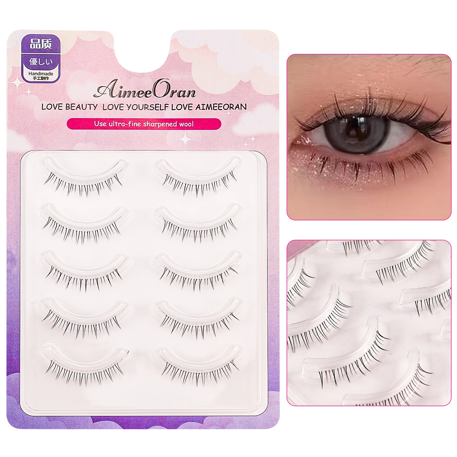 Daily Student Simulation False Eyelashes Soft Non Irritation Fluffy Eyes Lashes for Daily Working or Stage Makeup