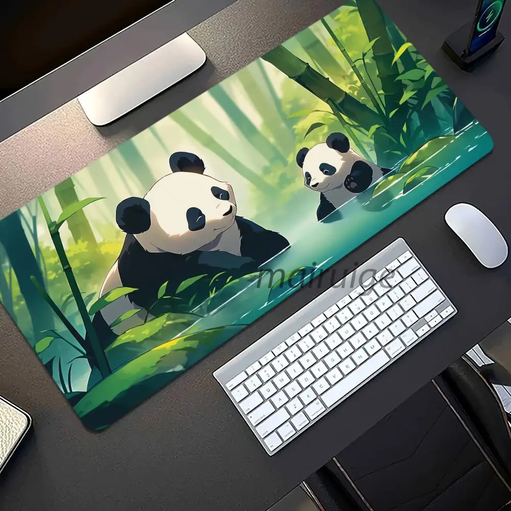 แผ่นรองเมาส์ลายแพนด้าน่ารัก ขนาดใหญ่พิเศษ XXL สำหรับคอมพิวเตอร์ สำนักงาน เล่นเกม ทำจากยางกันลื่น ขอบเย็บอย่างดี ใช้รองคีย์บอร์ดและโต๊ะทำงาน