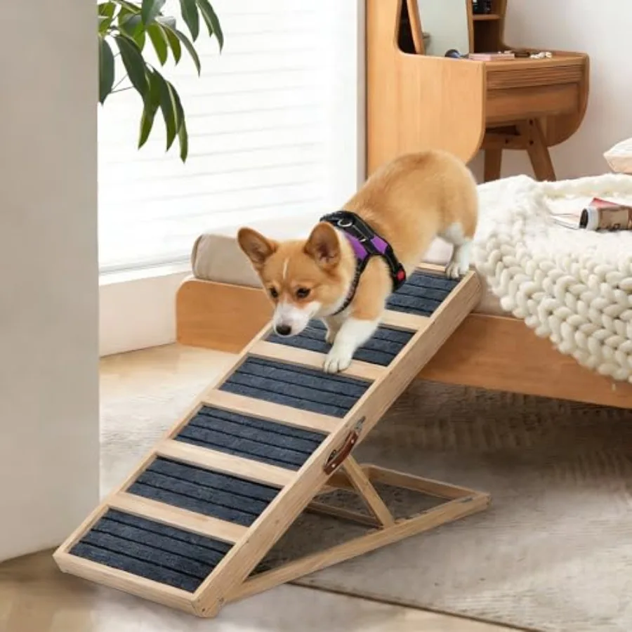 

Складная рампа для собак для кровати, дивана, автомобиля, лестницы, регулируемая по высоте от 16 до 24 дюймов, для собак малых и крупных пород весом до 132 фунтов, с нескользящим резиновым покрытием.