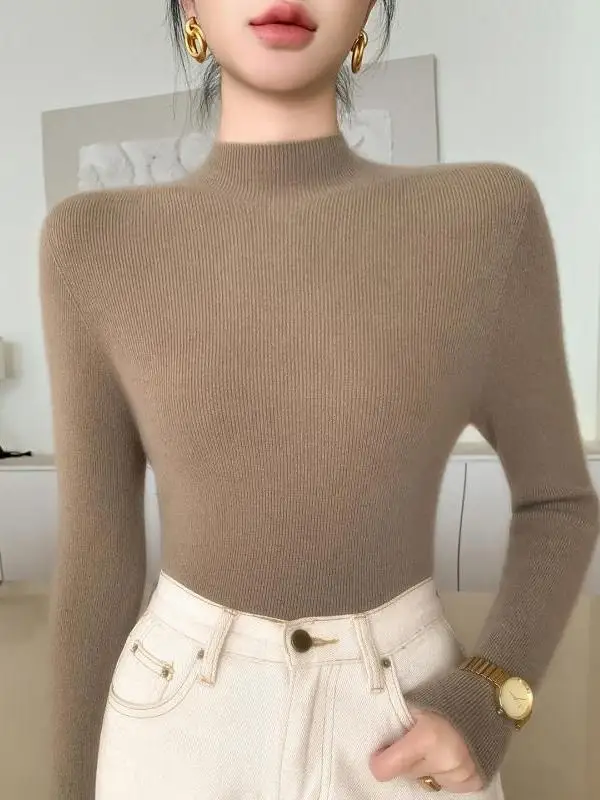 Ele المرأة محبوك رداء علوي من الصوف سليم صالح f عالية طوق قاعدة irt الخريف الشتاء جديد Sle ملابس داخلية أعلى Quali Faion #4