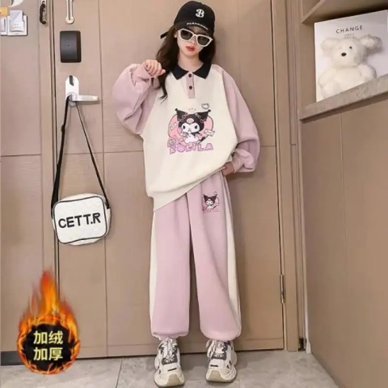 

Sanrio комплект пальто для девочек Hello Kitty Kawaii аниме модные зимние повседневные утепленные спортивные длинные штаны комплект из 2 предметов детская одежда