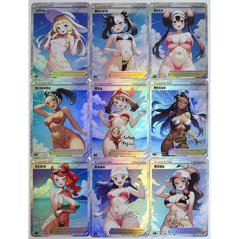 Anime Pokemon DIY ACG Rosa Hikari Touko Serena Gloria Iono Tabletop Battle Game Collectible Cards Toys for boys Birthday Present