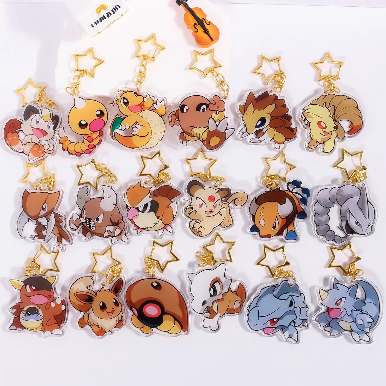

Anime Pokemon Onix Weedle Dragonite Meowth Cubone Ninetales Eevee Pidgeot Acrylic Keychain Car Bag Pendant Gifts 5cm