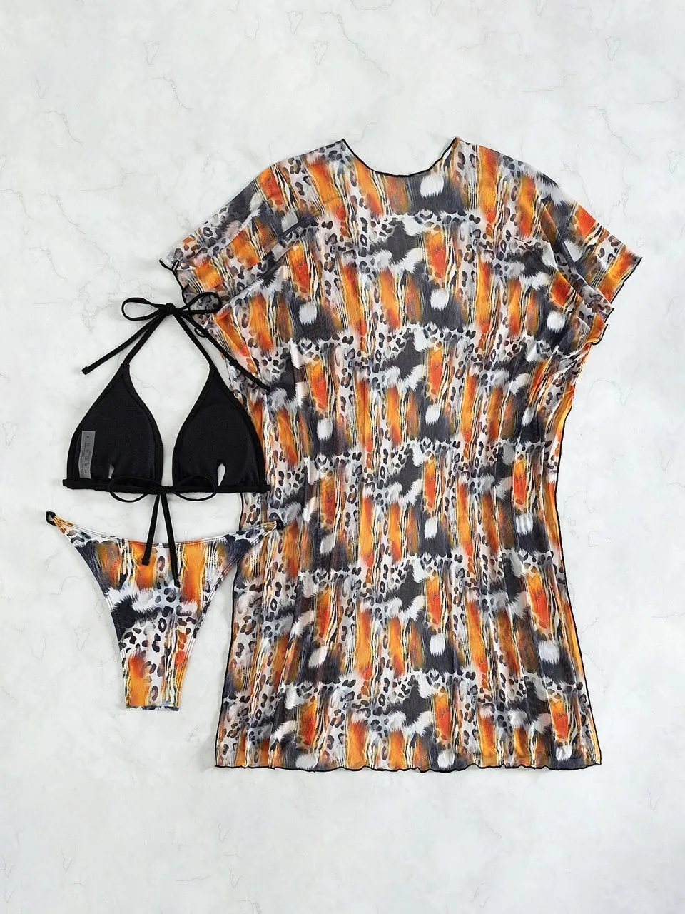 ชุดบิกินี่เซ็กซี่แบบ 3 ชิ้น สายผูกคอ ปี 2026 ชุดคลุมสำหรับผู้หญิง ชุดว่ายน้ำลายพิมพ์ ชุดว่ายน้ำสำหรับผู้หญิง ชุดชายหาด