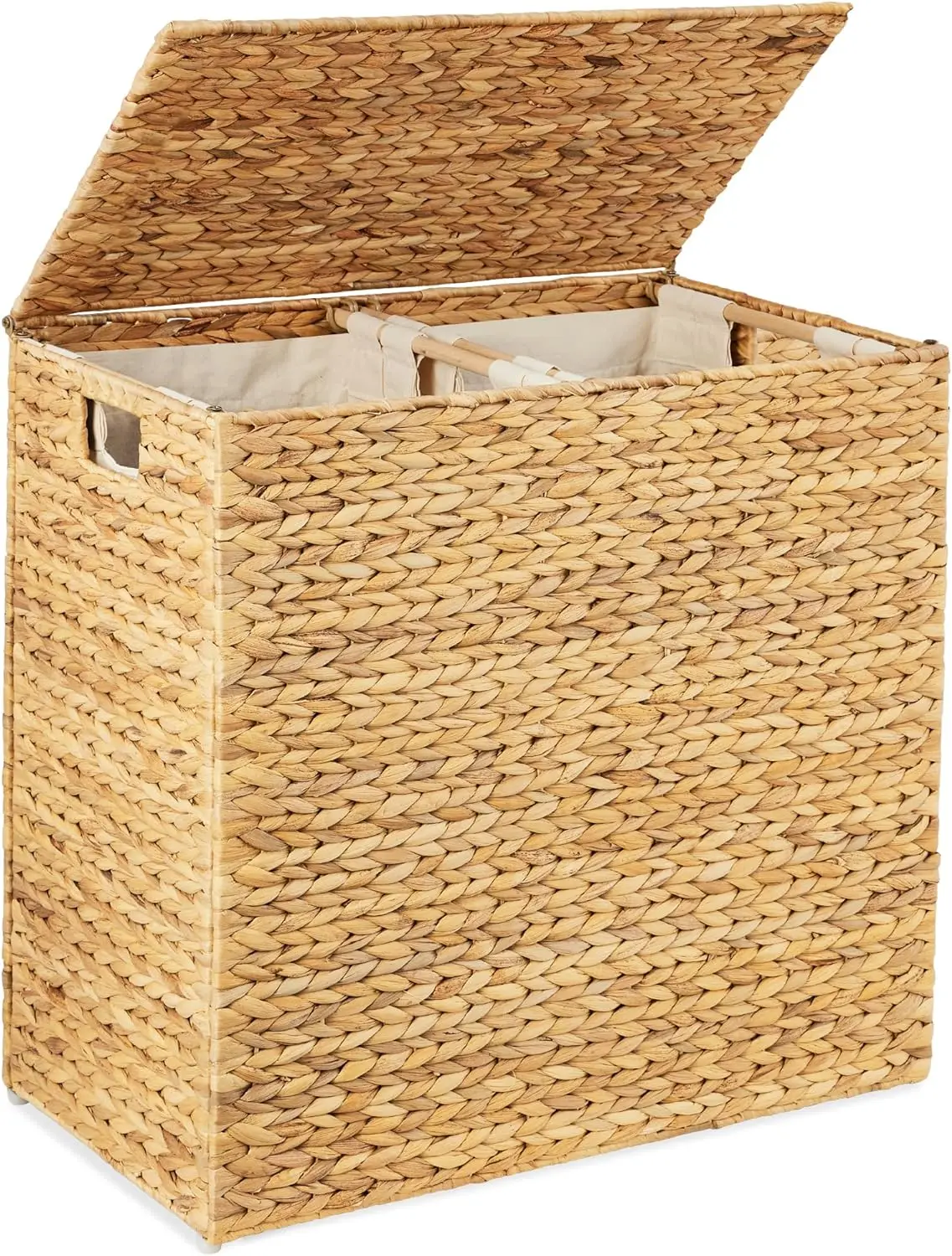 

Comfort Corner Large Double Laundry Hamper with Lid, Natural Handwoven Water Hyacinth,2 Machine Washable Linen Liner Bags,