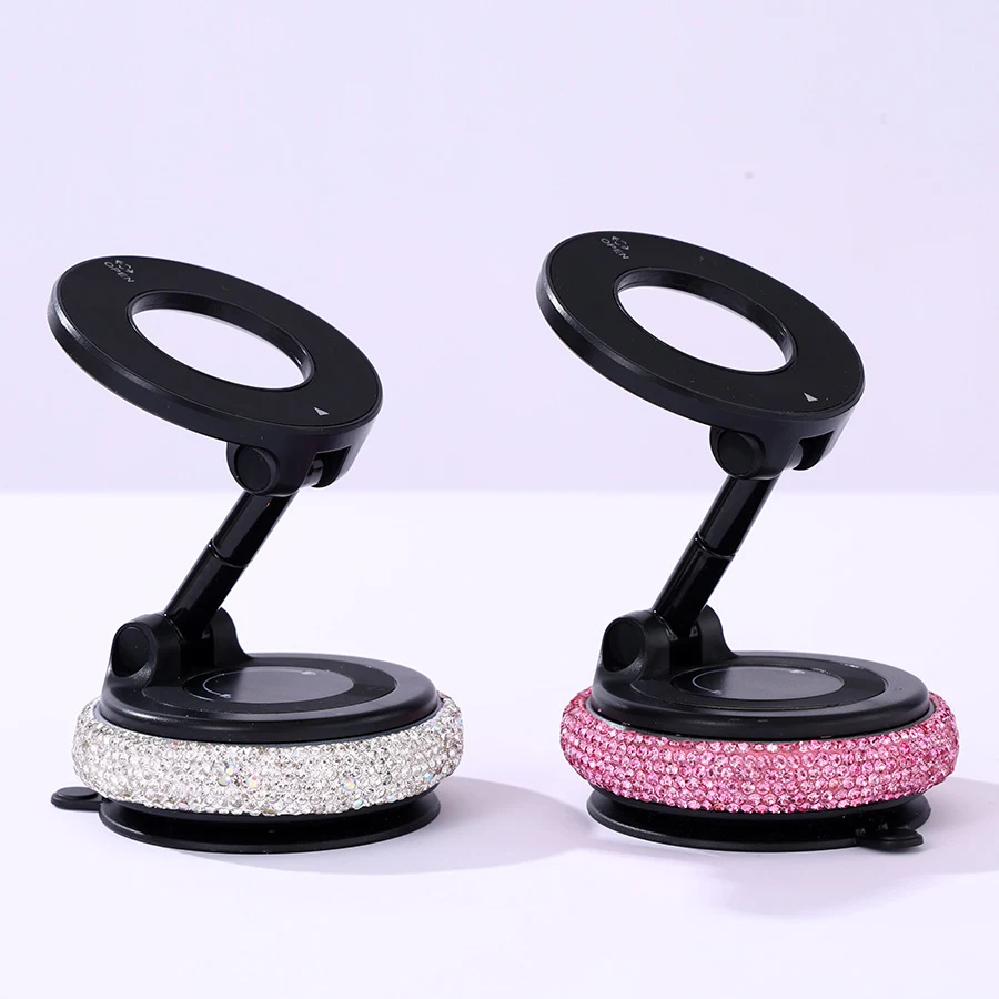 Bling Rhinestone Magnetic Phone Holder 360° Rotatable Phone Holder Foldable Design Vacuum Suction Cup Perfect for Car Dashboard