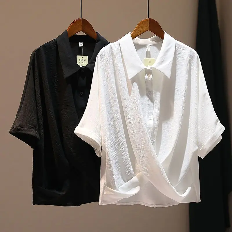Irregular Shirt for Women 2025 Summer New Korean Version Loose Slim and Versatile Design