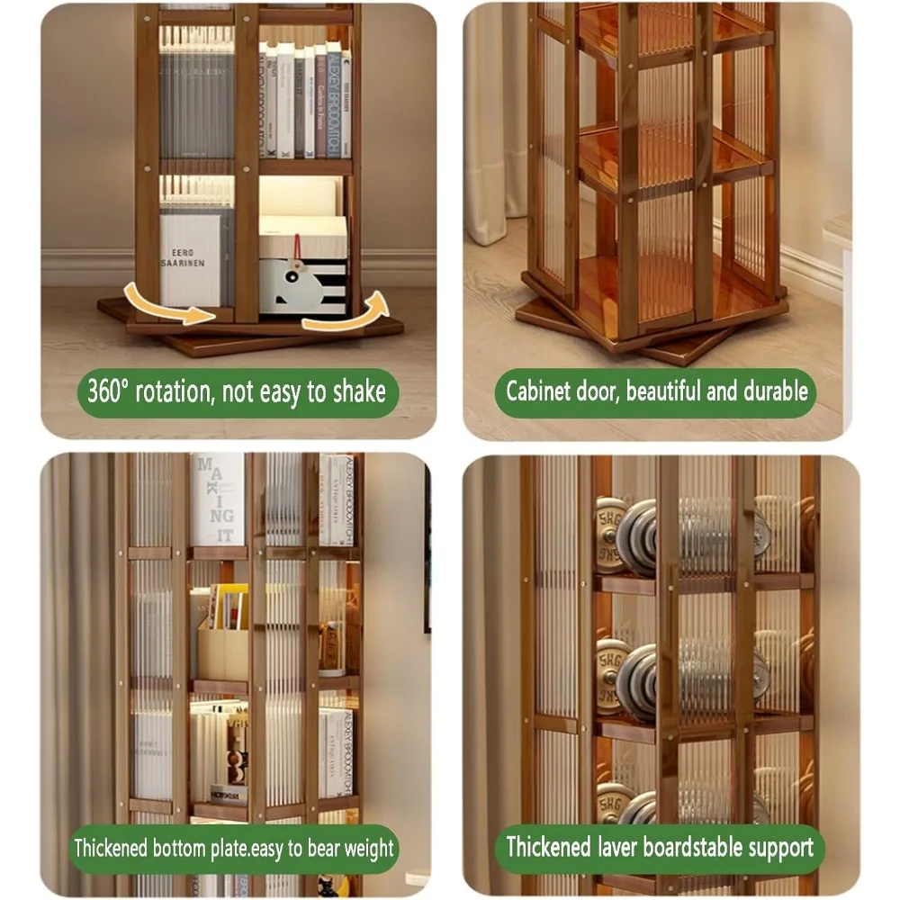 360 ° برج رف كتب دوار من الخيزران - خزانة كتب زاوية قابلة للتكديس مع مساحة تخزين، رف عرض أكريليك للكتب الصغيرة والديكور #4