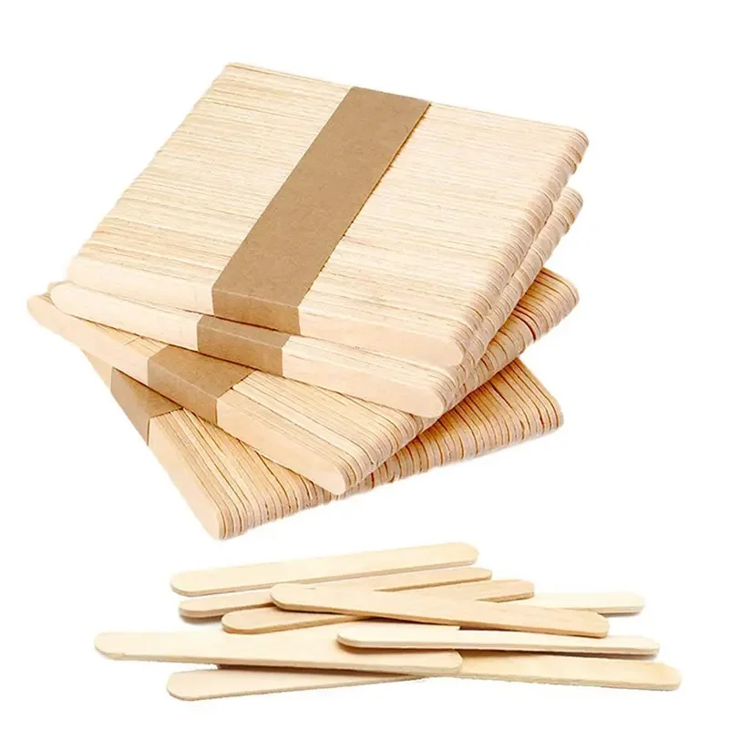 100pcs Natural Wooden Ice Cream Popsicle Sticks Wood Stick Ice Cream Spoon Hand Art Ice Cream Ice Cube Lollipop Cake Tools 93mm