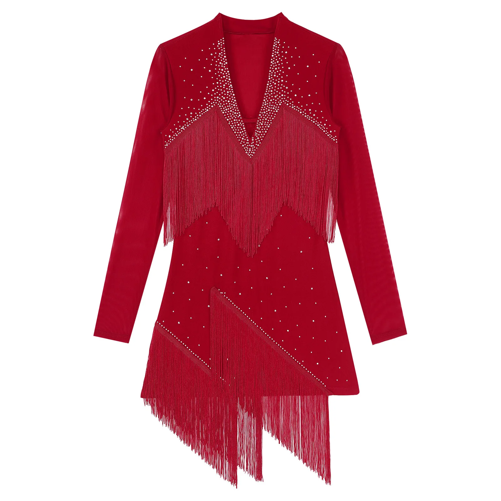 فستان رقص لاتيني نسائي بأحجار الراين شرابة هامش قاعة الرقص السالسا التانغو أزياء ممارسة المنافسة القياسية الوطنية