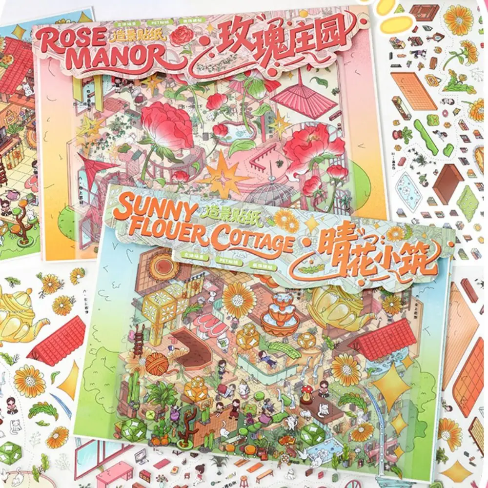 3D Miniature Landscapes Stickers Collection PET 2 Themes DIY Cabin Scene Sticker Removable Waterproof 3D Landscape Sticker