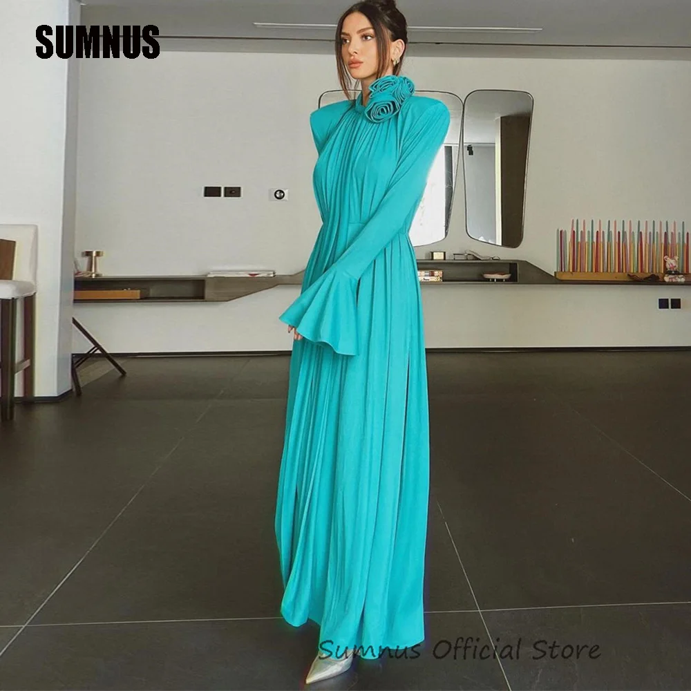 

SUMNUS Casual High End Evening Dresses For Women Retro Flared Sleeves Modern Prom 3D Flower Decoration Homecoming Party Dress