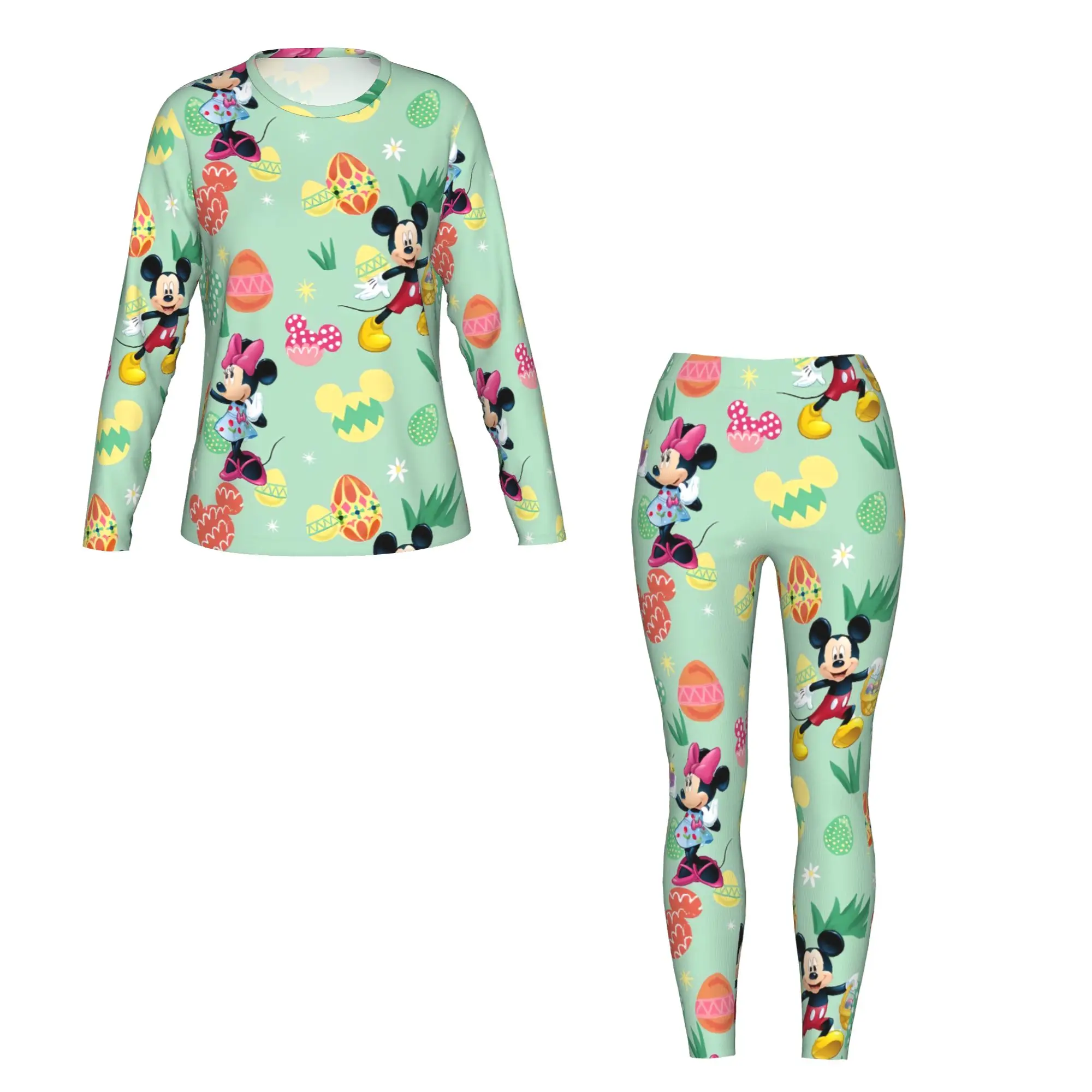 Женская футболка с длинными рукавами и леггинсами Goofy с милым принтом, 2 шт., подходит для домашних путешествий, фитнеса и т. д.