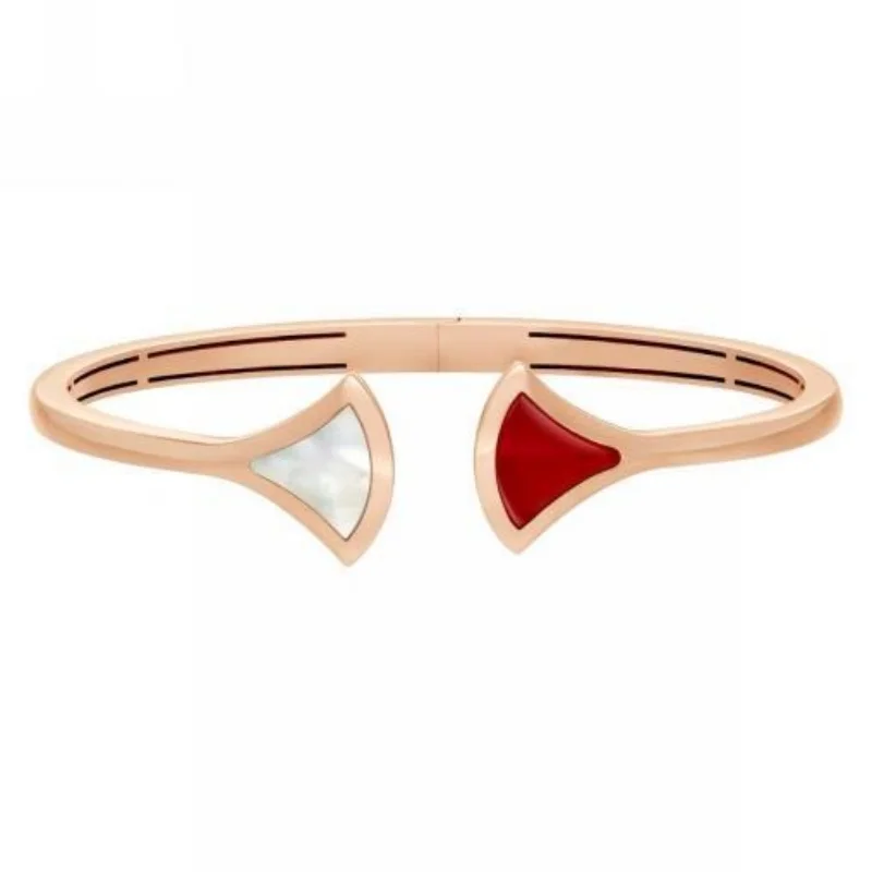 

Rose Gold Divas' Dream Bangle with Mother-of-Pearl & Red Carnelian Fans