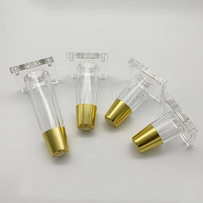 4PCS Acrylic Legs Kitchen Cabinet Feet Modern Table Legs Furniture Clear Gold End Cabinet Support Legs Square Base FG1293