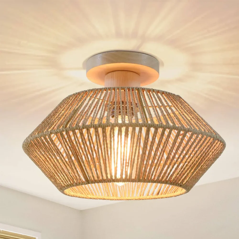 

JOYINLED Boho Rattan Lamp Shade 32CM Wicker Pendant Lamp Cover for Chandeliers Ceiling Hanging Light Fixtures for Home Decor