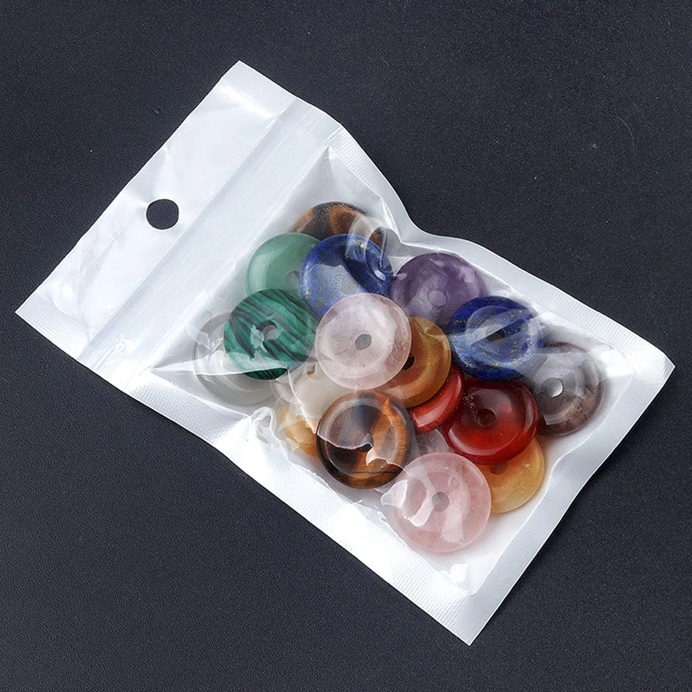 12-16mm Peace Buckle Natural Stone Crystal Agate Donut Pendant Large Hole Loop Beads for Jewelry Making DIY Necklace Accessories