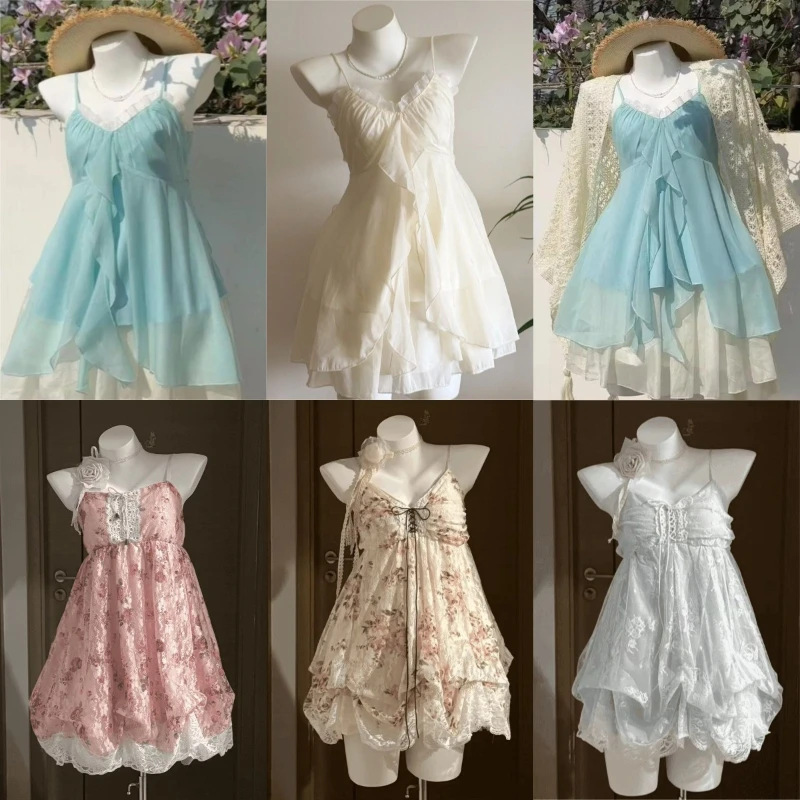 Koreanisches Strand-Urlaubs-2-Teiler-Set für Damen, Schleifen-Spitzen-Transparent-Überwurf, Elastisches Slip-Kleid, Lässiges Schickes Sommer-Strandoutfit