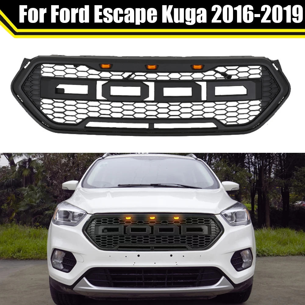 Matte Black Or Grey Grille ABS Front Bumper Mask Mesh LED Racing Grills Upper Grid For Ford Escape Kuga 2016 2017 2018 2019