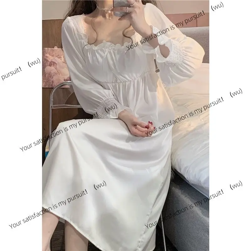 Damen-Pyjama mit langen Ärmeln, süßer koreanischer Pyjama, weißer Prinzessinnen-Pyjama für Frühling und Herbst