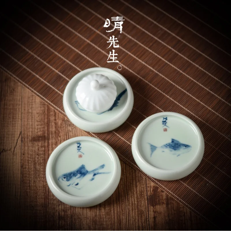 

Eight Atlas Ceramic Cover Set Jingdezhen Hand Painted Blue and White Pot Cover Holder Lid Holder Kung Fu Tea Set Tea Ceremony Ut