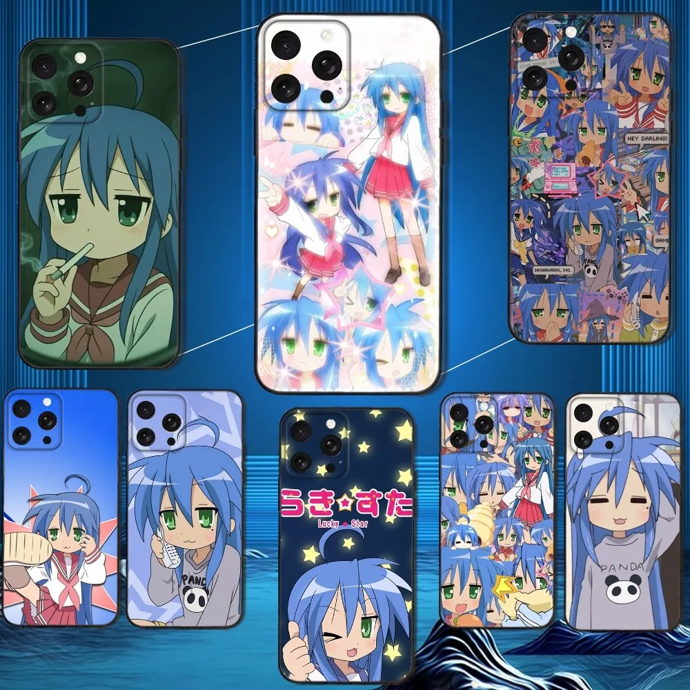 

Anime girl L-Lucky S-Star Phone Case For iPhone 16,15,14,13,12,11 Plus,Pro Max,XS,X,XR,SE,Mini,8,7,Soft Silicone Black Cover
