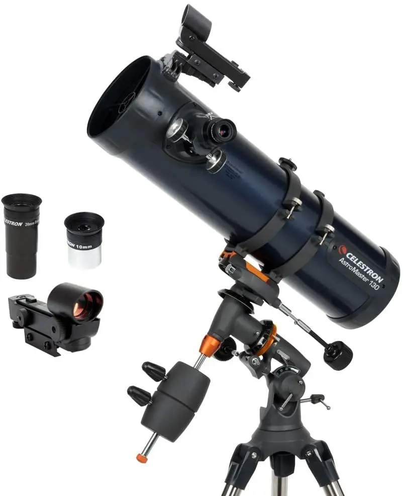 AstroMaster 130EQ Newtonian Telescope - Reflector Telescope for Beginners - Fully-Coated Glass Optics - Adjustable-Height Tripod