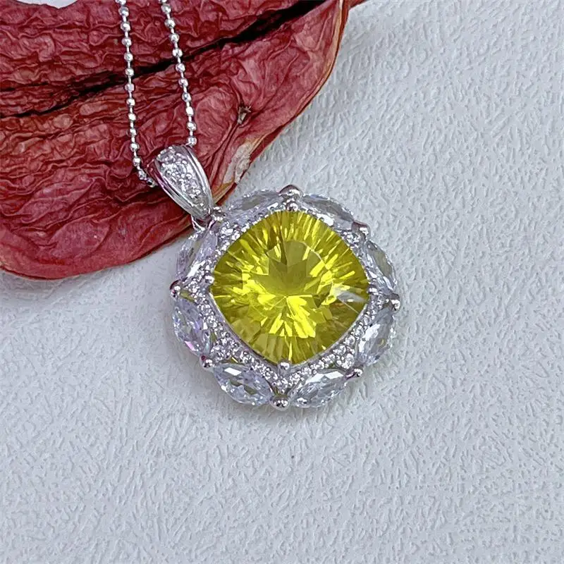 

ZECAA Citrine Fine Jewelry Woman Citrine Pendant With Natural Lemon Citrine Gemstone 12*12mm Silver Citrine Pendant Lady Jewelry