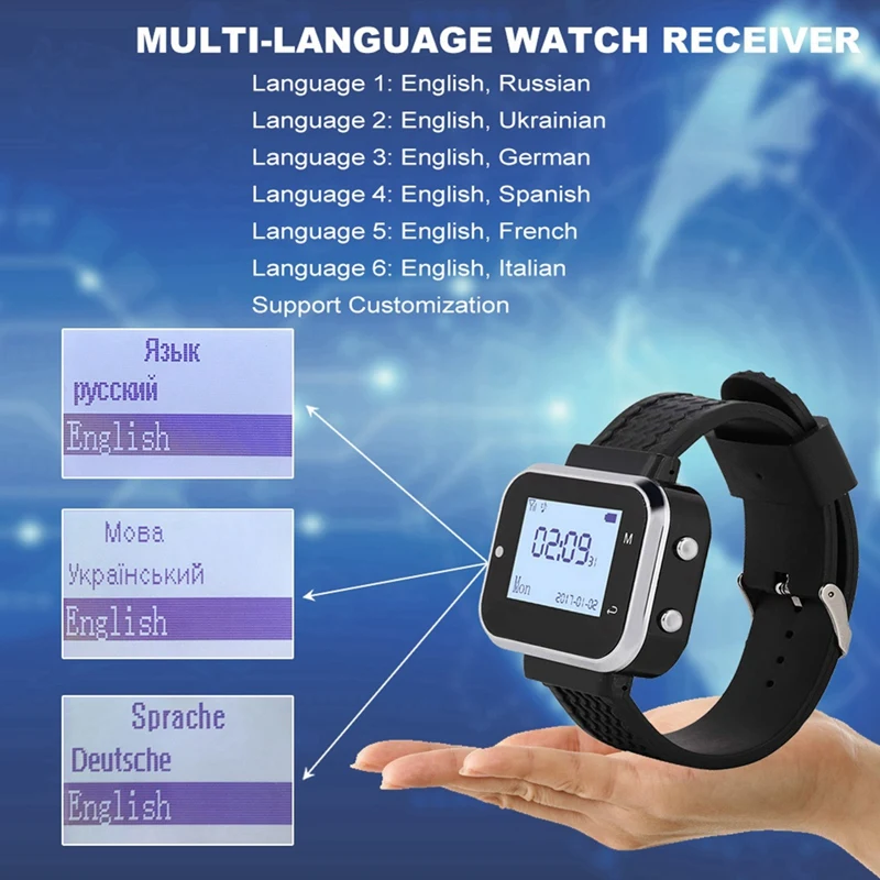 433Mhz Wireless Watch Receiver Pager For Fast Food Shop Restaurant Cafe Clinic Calling System