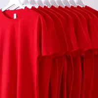 Redt Women's Simple Chinese Red Short Sleeve Casual Top Summer Men's Crew Neck T-shirt