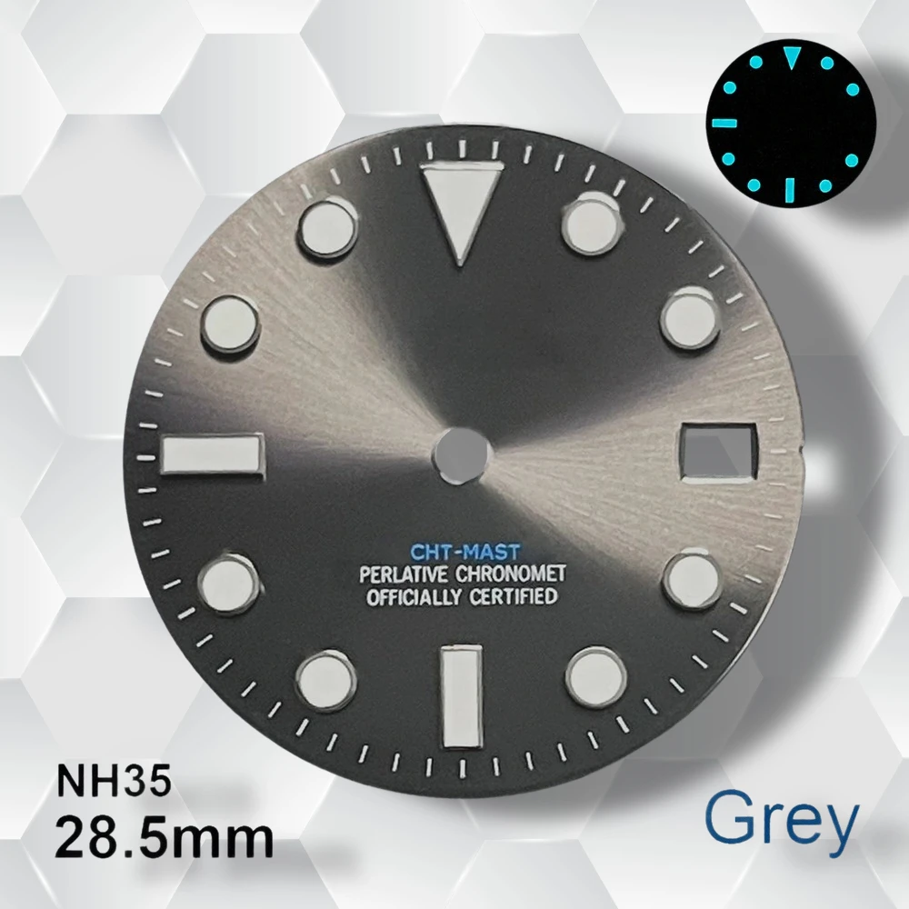 28.5mm S Logo Sunbrust Dial Suitable for NH35/NH36/4R/7S Movement Ice Blue Luminous High-Quality Watch Modification Accessories