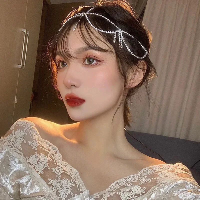 

Wedding Bride Headwear Simple Glowing Alloy Embedded with Artificial Gemstones Cross-Border Faion Jewelry Accory