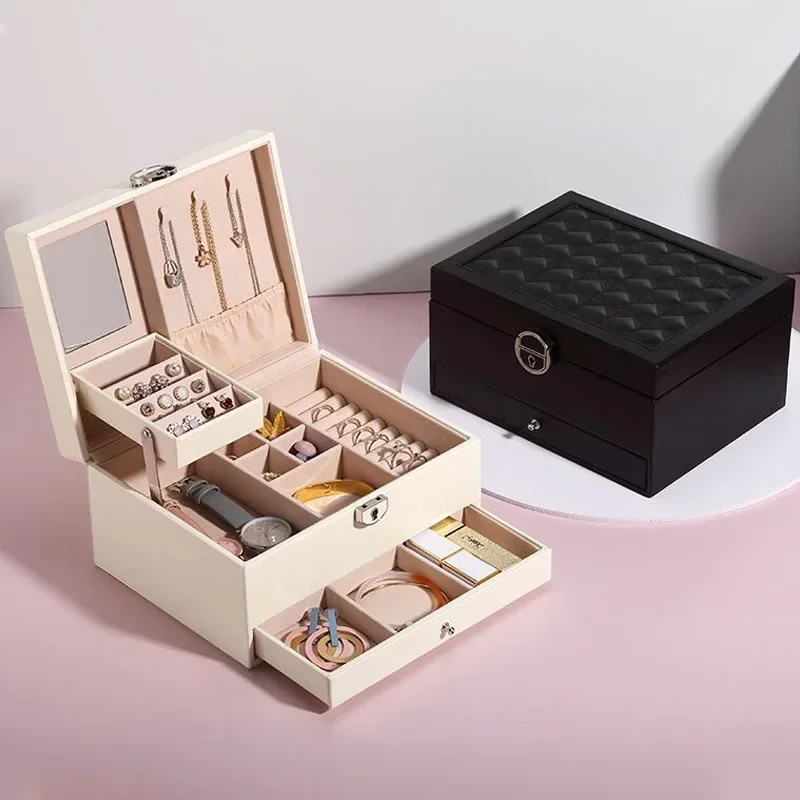 New Leather Jewelry Box Amazon Jewelry Storage Box Simple Multi layered High Capacity Jewelry Storage Box