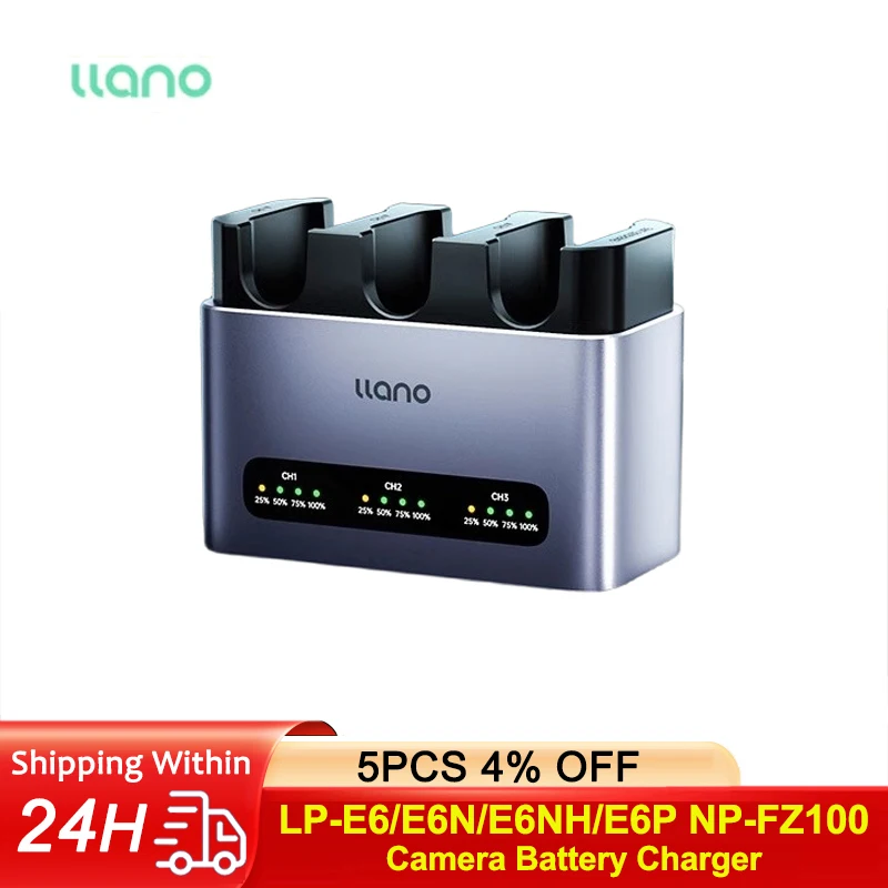 llano 3-канальное зарядное устройство для камеры LP-E6/E6N/E6NH/E6P NP-FZ100, база для быстрой зарядки 30 Вт для Canon EOS 80D R7 Sony A6700 A7R4 llano 3-канальное зарядное устройство для камеры LP-E6/E6N/E6NH/E6P NP-FZ100, база для быстрой зарядки 30 Вт для Canon EOS 80D R7 Sony A6700 A7R4