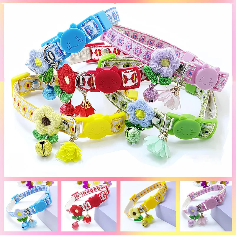 

Embroidery Pet Collar - Adjustable Breakaway Safety Necklace with Floral Patterns, Minimalist Design for Cats/Small Dogs