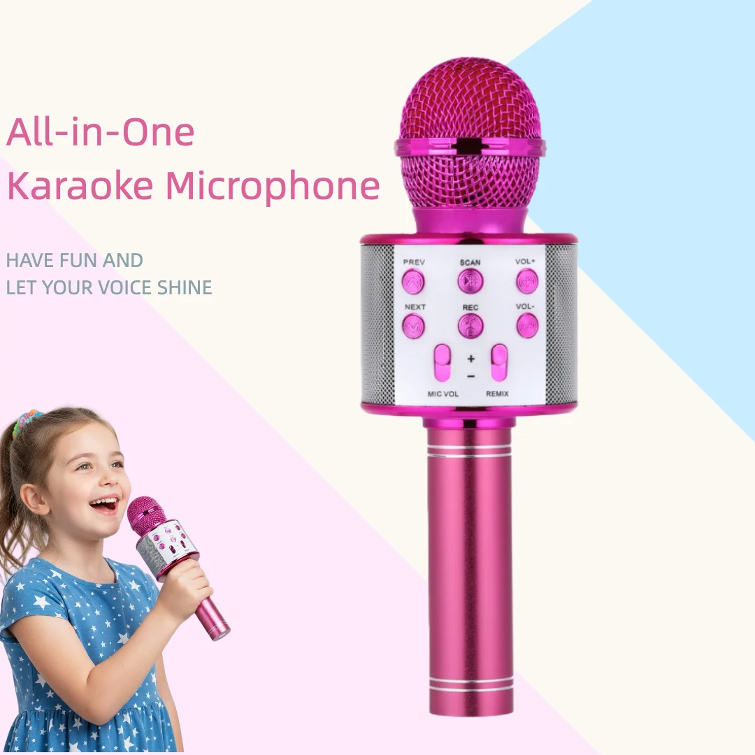 Micrófono de Karaoke portátil con Bluetooth con 5 cambiadores de voz, función de grabación de ajuste de reverberación, micrófono para regalos de niños